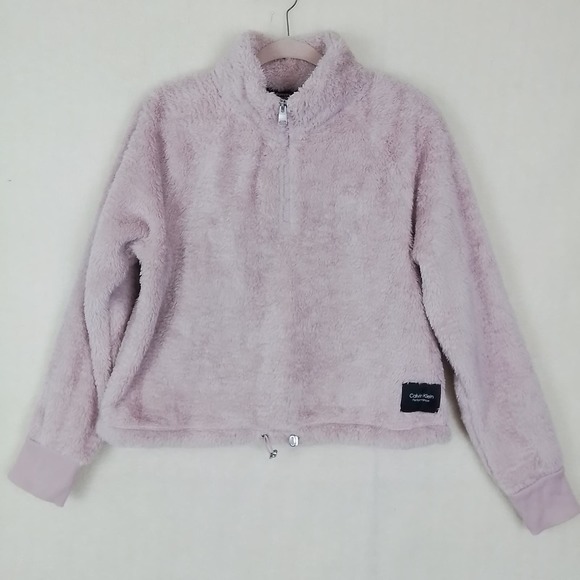 Calvin Klein Half Zip Sherpa Pullover Size Large in Pink - Picture 1 of 13